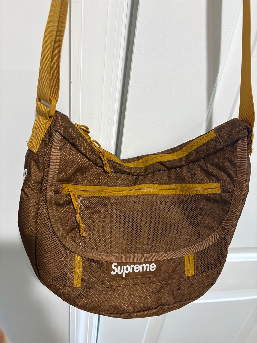Supreme Brown Messenger Bag with Mustard Accents